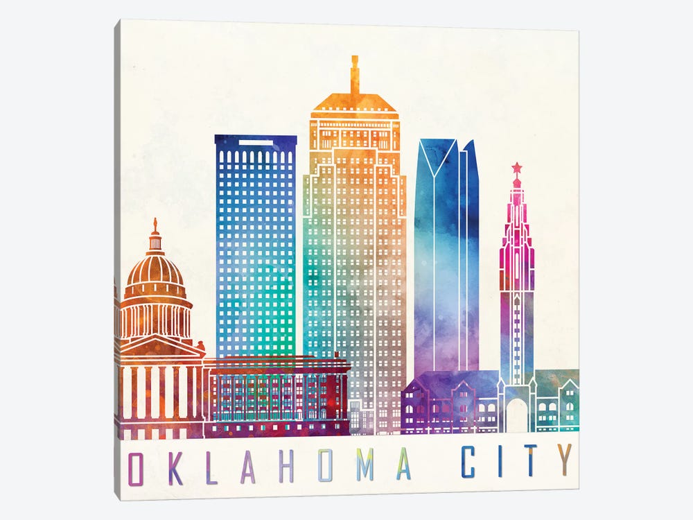 Oklahoma City Watercolor Landmark by Paul Rommer 1-piece Art Print