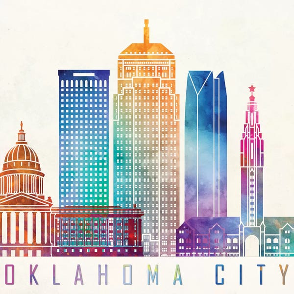 Oklahoma: Oklahoma City Watercolor Landmark by Paul Rommer