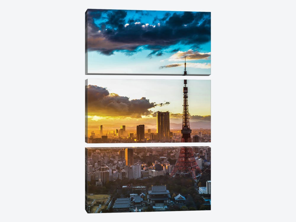 Tokyo Tower Sunset by Paul Rommer 3-piece Canvas Artwork
