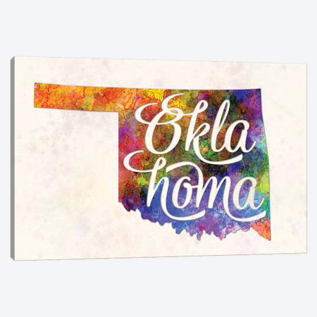 Oklahoma US State In Watercolor Text Cut Out Canvas Print #PUR552} by Paul Rommer Canvas Artwork