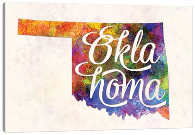 Oklahoma US State In Watercolor Text Cut Out Canvas Art Print - Oklahoma Art