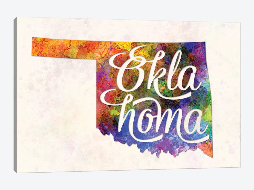 Oklahoma US State In Watercolor Text Cut Out by Paul Rommer 1-piece Canvas Artwork