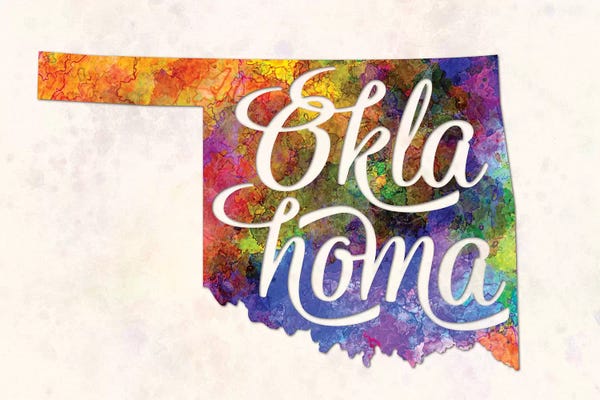 Oklahoma: Oklahoma US State In Watercolor Text Cut Out by Paul Rommer