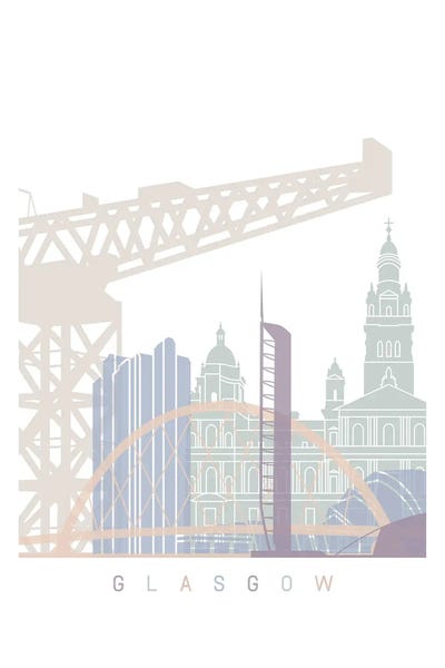 Glasgow Skyline Poster Pastel by Paul Rommer metal wall art