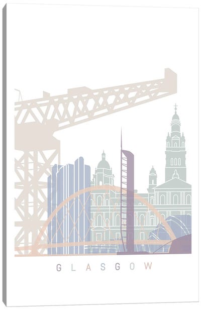 Glasgow Skyline Poster Pastel Canvas Art Print - Glasgow