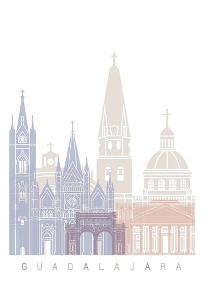Mexico: Guadalajara Skyline Poster Pastel by Paul Rommer