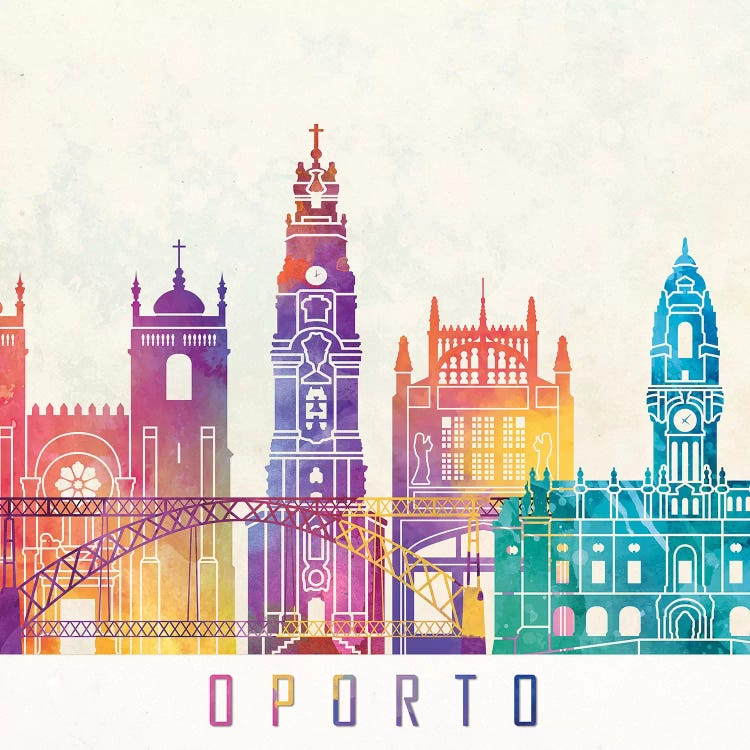 Oporto Landmarks Watercolor Poster