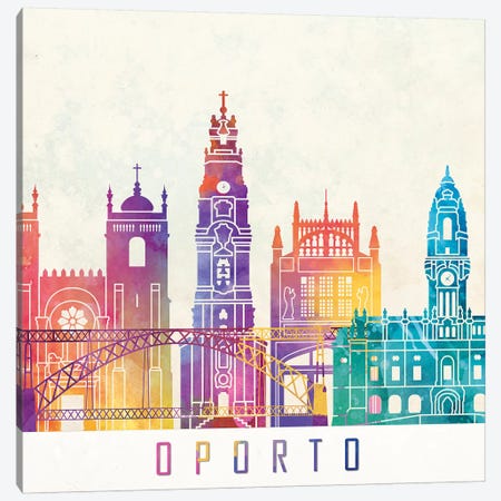 Oporto Landmarks Watercolor Poster Canvas Print #PUR556} by Paul Rommer Canvas Print
