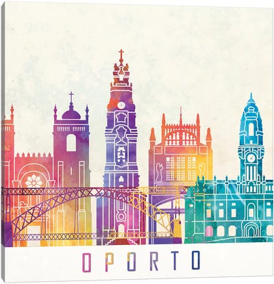 Oporto Landmarks Watercolor Poster Canvas Art Print - Porto