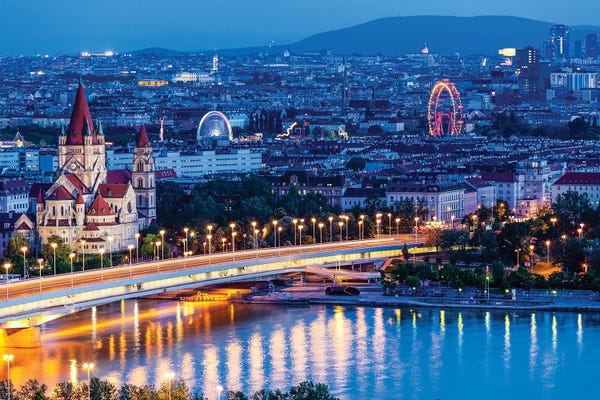 Paul Rommer: Vienna Aerialview At Night Austria by Paul Rommer