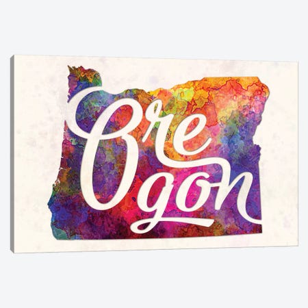 Oregon US State In Watercolor Text Cut Out Canvas Print #PUR557} by Paul Rommer Canvas Print