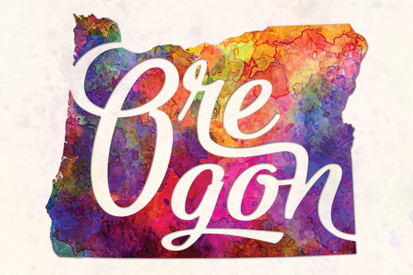 Oregon: Oregon US State In Watercolor Text Cut Out by Paul Rommer