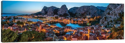 Aerial Panorama Of Omis And Cetina River Gorge In The Evening Dalmatia Croatia Canvas Art Print - Croatia Art