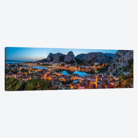 Aerial Panorama Of Omis And Cetina River Gorge In The Evening Dalmatia Croatia Canvas Print #PUR5580} by Paul Rommer Canvas Wall Art