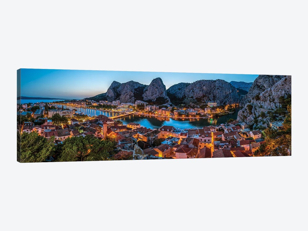 Aerial Panorama Of Omis And Cetina River Gorge In The Evening Dalmatia Croatia by Paul Rommer 1-piece Canvas Artwork