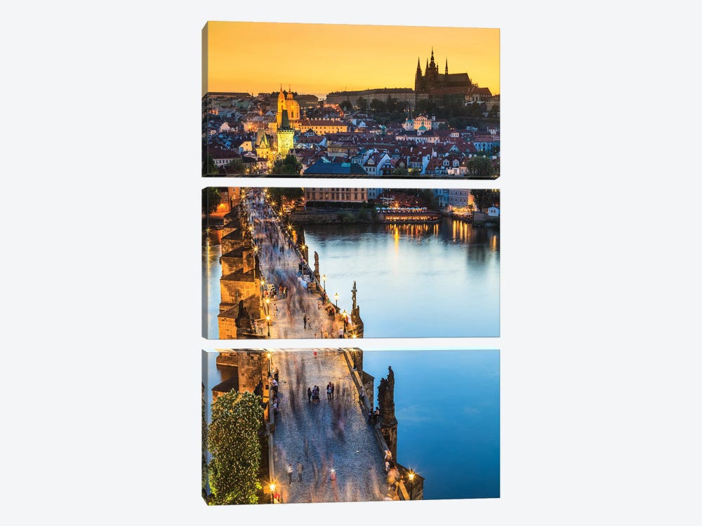 View Of Vltava River With Charles Bridge In Prague Czech Republic by Paul Rommer 3-piece Canvas Wall Art