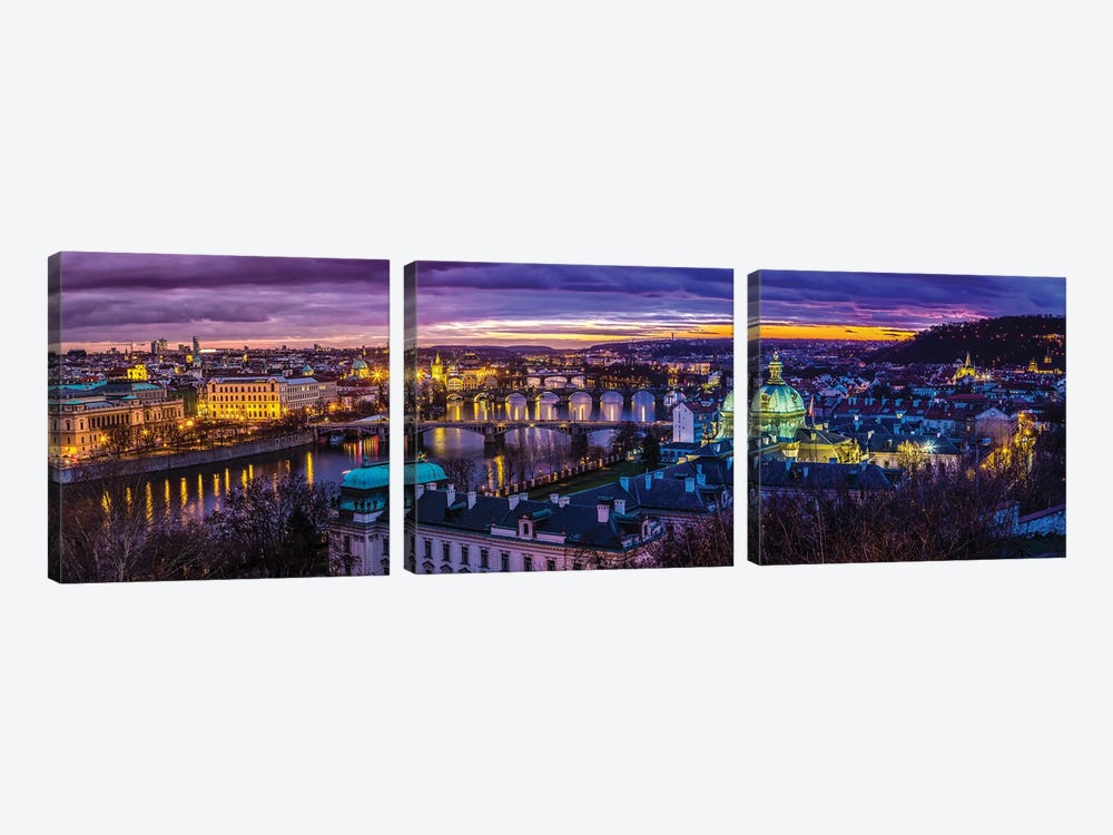Bridges In Prague Over The River At Sunse Czech Republic by Paul Rommer 3-piece Canvas Art