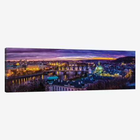 Bridges In Prague Over The River At Sunse Czech Republic Canvas Print #PUR5584} by Paul Rommer Canvas Print