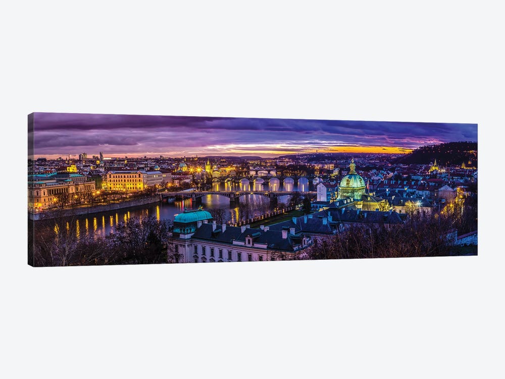 Bridges In Prague Over The River At Sunse Czech Republic by Paul Rommer 1-piece Canvas Wall Art