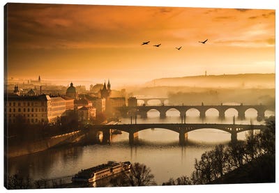 Flying Over Prague Czech Republic Canvas Art Print - Prague Art