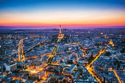 Paris France At Sunset Aerial View by Paul Rommer art print