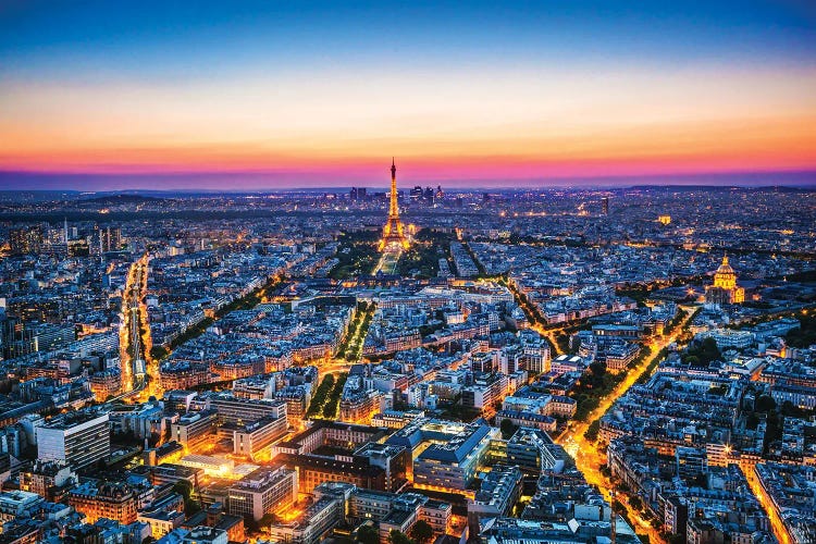 Paris France At Sunset Aerial View