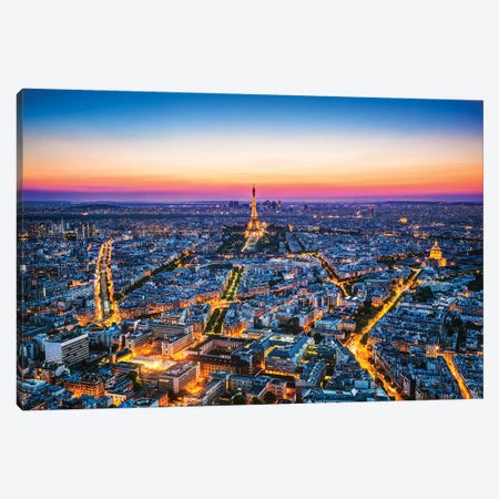Paris France At Sunset Aerial View Canvas Print #PUR5591} by Paul Rommer Canvas Art Print