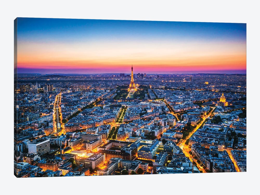 Paris France At Sunset Aerial View by Paul Rommer 1-piece Canvas Wall Art