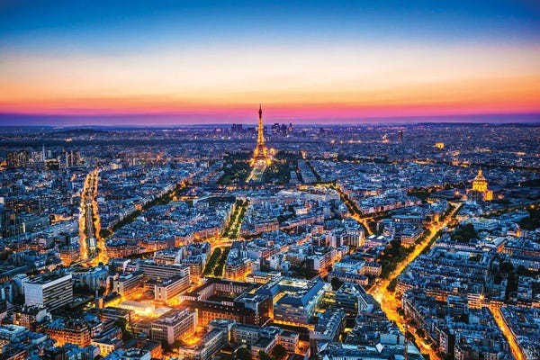 Canvas Print: Paris France At Sunset Aerial View by Paul Rommer