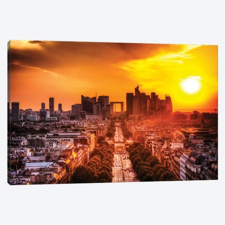 La Defense And Champs Elysees At Sunset In Paris France Canvas Print #PUR5592} by Paul Rommer Canvas Art Print