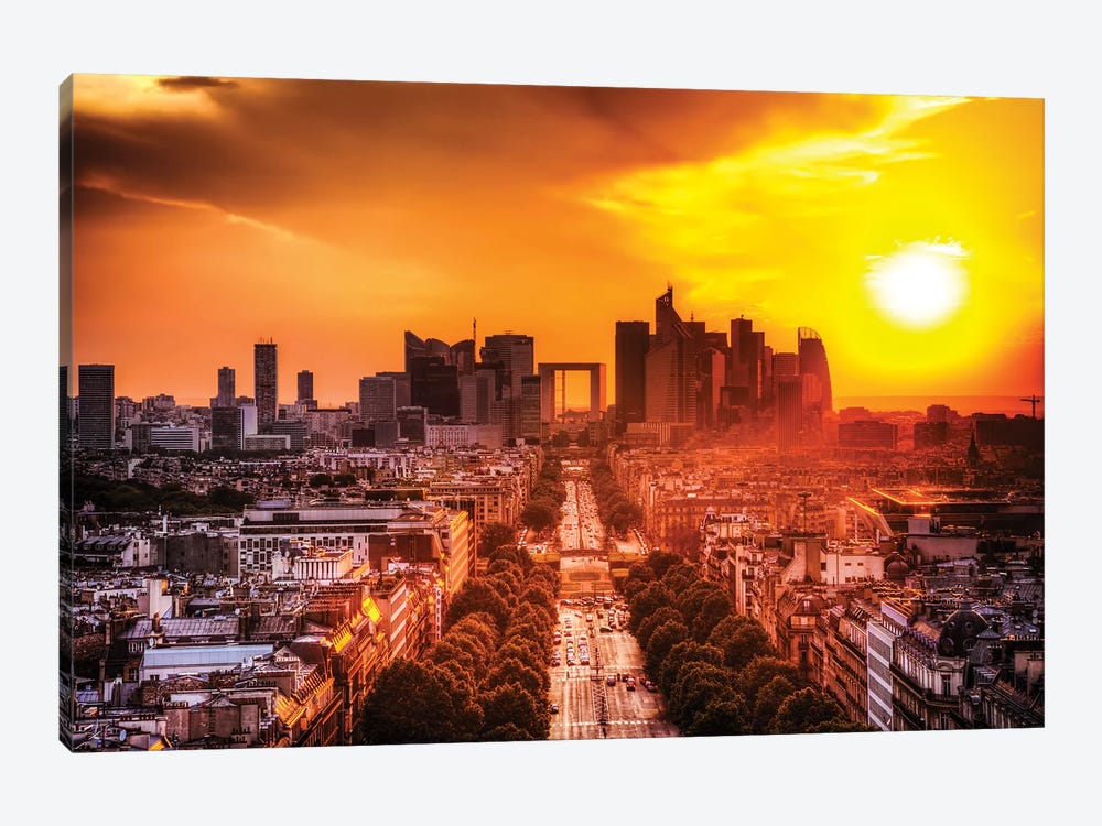 La Defense And Champs Elysees At Sunset In Paris France by Paul Rommer 1-piece Canvas Art Print