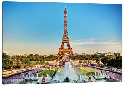Eiffel Tower And Fountain Paris France Canvas Art Print - Fountain Art