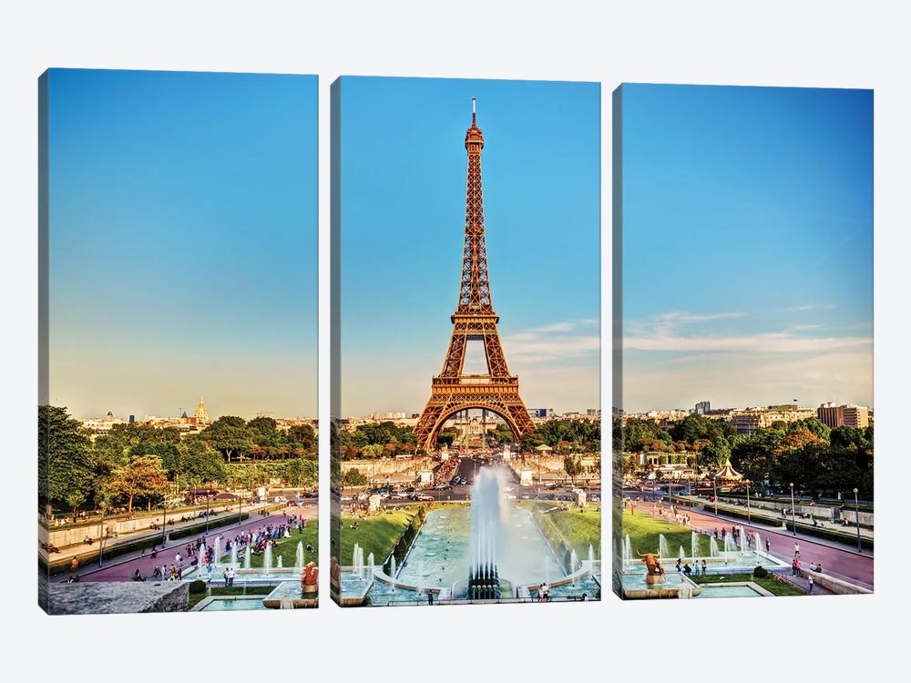 Eiffel Tower And Fountain Paris France by Paul Rommer 3-piece Canvas Print