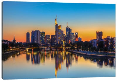 Frankfurt Am Main At Dusk Canvas Art Print - City Sunrise & Sunset Art