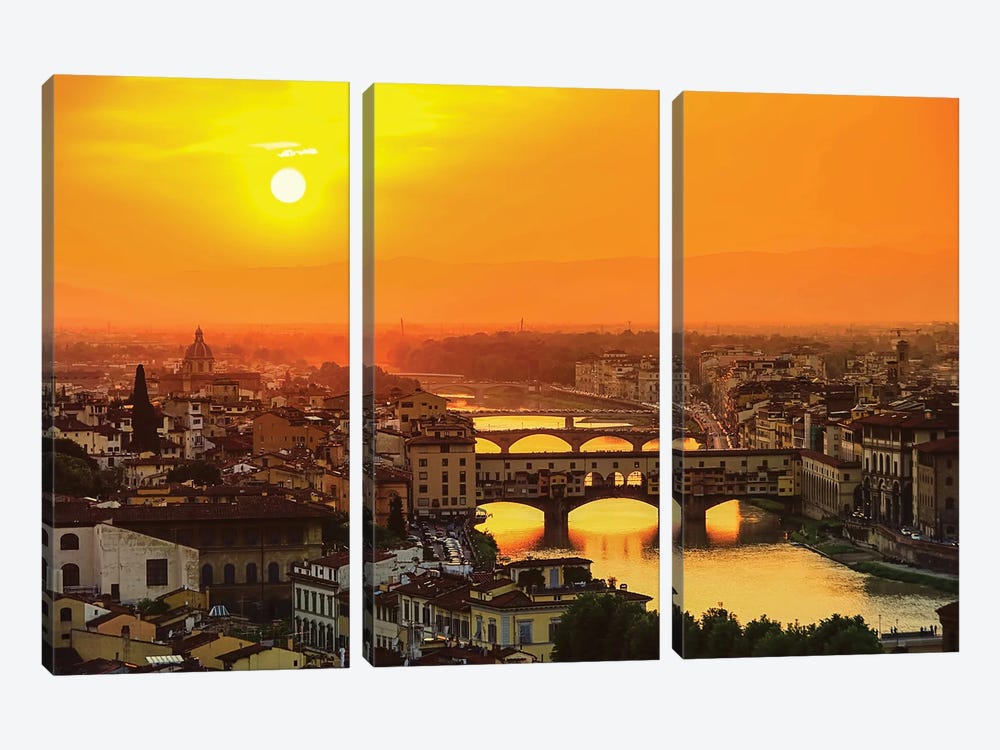 Florenz Bruecke Florence Bridge by Paul Rommer 3-piece Canvas Wall Art