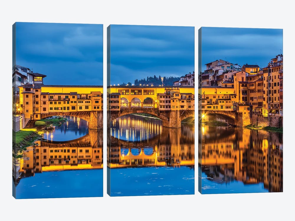 Ponte Vecchio In Florence by Paul Rommer 3-piece Canvas Wall Art