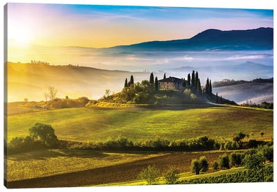 Tuscany At Sunrise Italy II Canvas Art Print - Mist & Fog Art