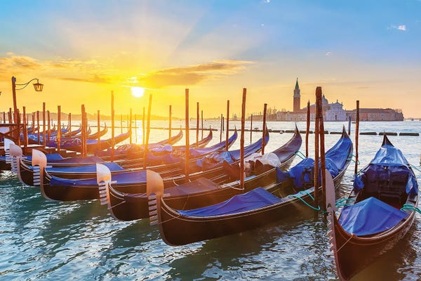 Venice: Venetian Gondolas At Sunrise by Paul Rommer