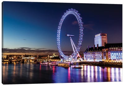 London Eye And London Cityscape Canvas Art Print - Ferris Wheels