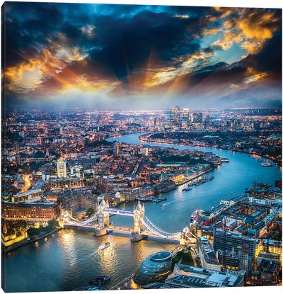 London Aerial View Of Tower Canvas Art Print - City Sunrise & Sunset Art