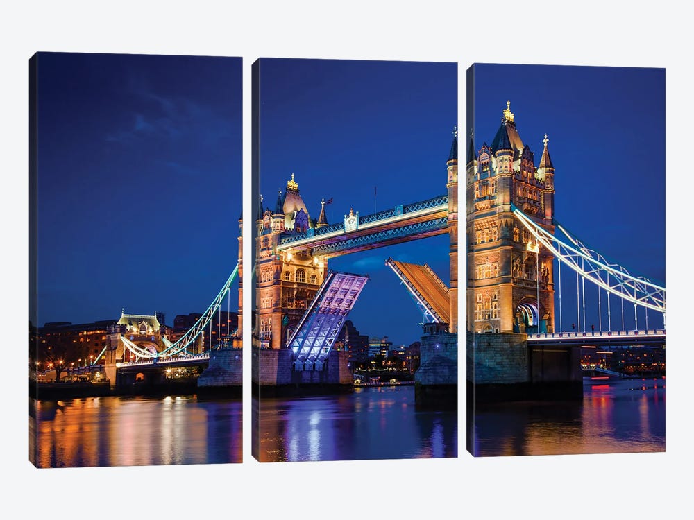 Tower Bridge In London The Uk At Night by Paul Rommer 3-piece Canvas Art Print