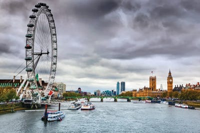 London England The Uk Skyline London Eye Big Ben River Thames by Paul Rommer framed wall art