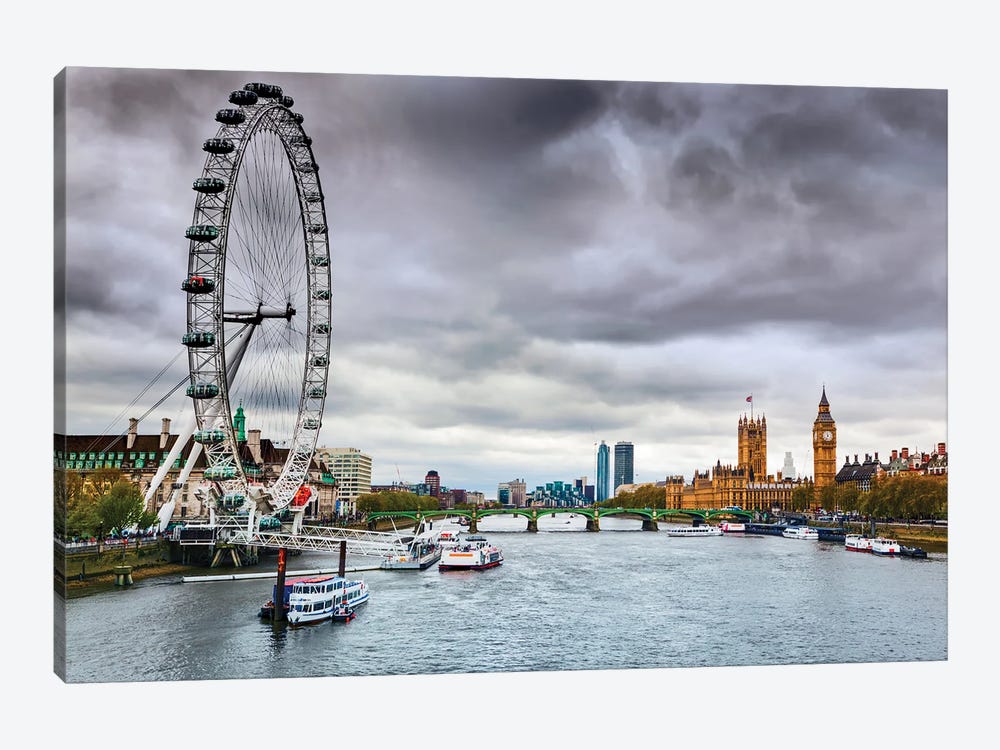 London England The Uk Skyline London Eye Big Ben River Thames by Paul Rommer 1-piece Art Print