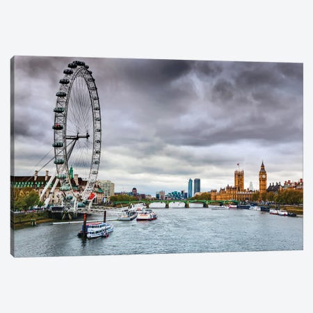 London England The Uk Skyline London Eye Big Ben River Thames Canvas Print #PUR5630} by Paul Rommer Canvas Wall Art