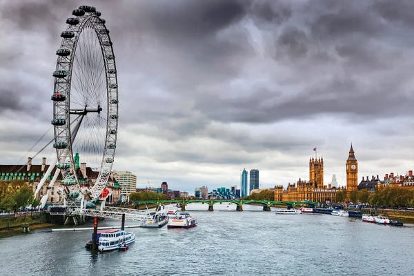 Ferris Wheels: London England The Uk Skyline London Eye Big Ben River Thames by Paul Rommer