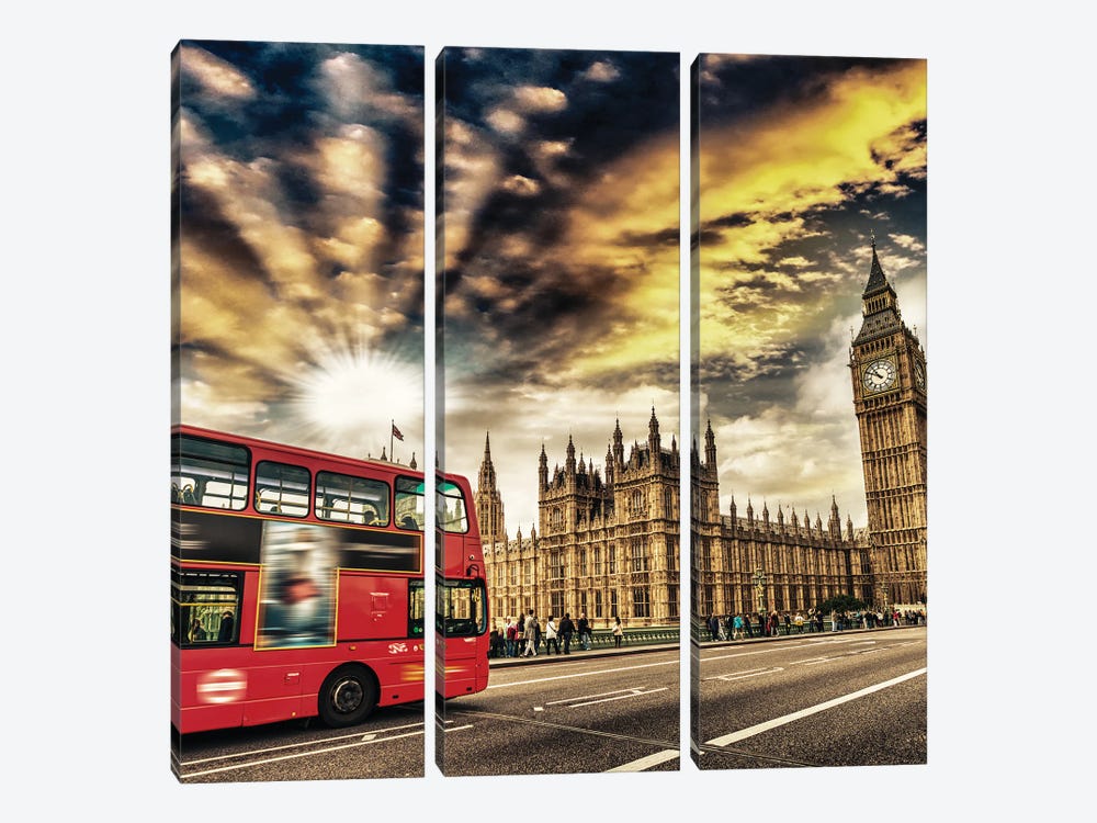 Westminster Bridge London Red by Paul Rommer 3-piece Canvas Print