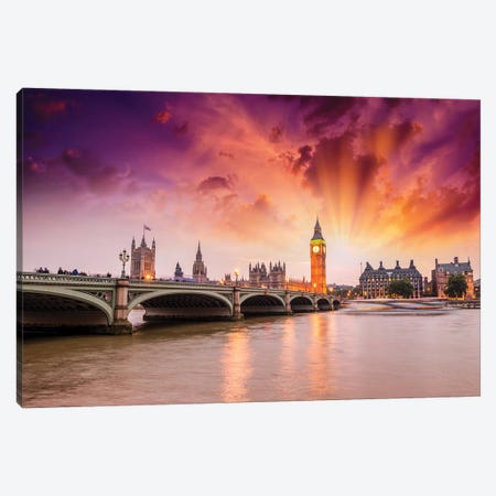 Westminster Palace Lights At Night Canvas Print #PUR5633} by Paul Rommer Canvas Artwork