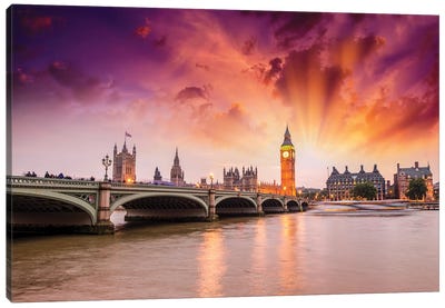 Westminster Palace Lights At Night Canvas Art Print - Hyperreal Photography