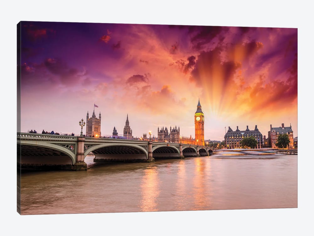 Westminster Palace Lights At Night by Paul Rommer 1-piece Canvas Artwork