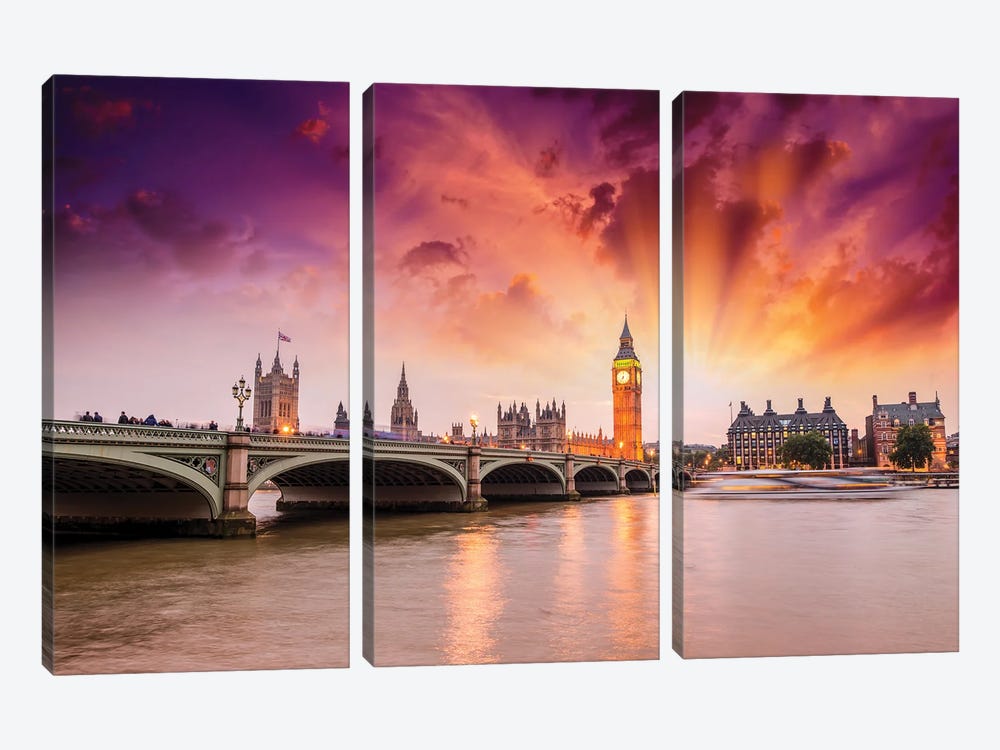 Westminster Palace Lights At Night by Paul Rommer 3-piece Canvas Art